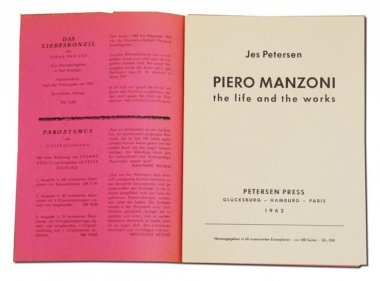 Piero Manzoni, Manzoni Life and Works Announcements